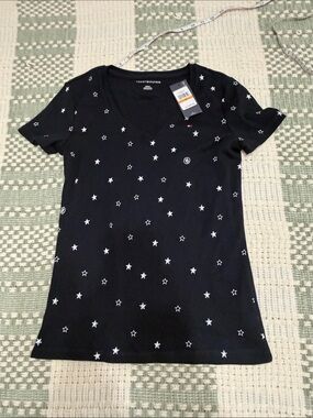 Tommy Hilfiger Black V-Neck Short Sleeve Tee with White Star Print